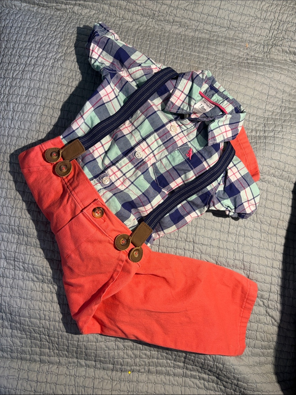 18 month Carters Button Down Shirt, and Pants with Removable Suspenders